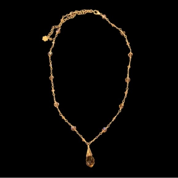 Lori Lori 14K Gold Vermeil Champagne Swarovski Crystal Lariat Necklace - Picture 3 of 11